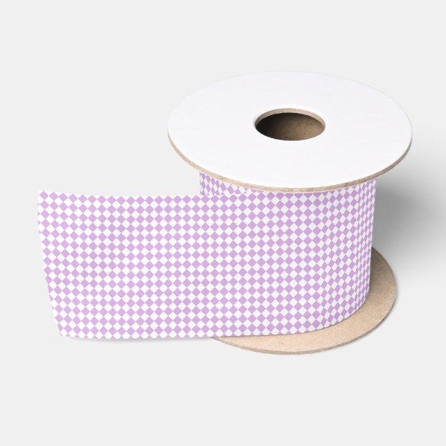 Purple White Diamond Chequered Pattern Satin Ribbon (Spool)
