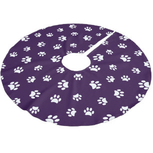 Purple White Dog Cat Paw Prints Pattern Christmas Brushed Polyester Tree Skirt