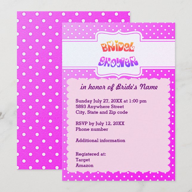 Purple & White Dots Heart Bridal Shower Invitation (Front/Back)
