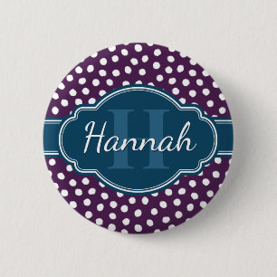 Purple White Dotted Pattern Navy Monogram 2 Inch Round Button