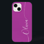 Purple White Elegant Calligraphy Script Name Case-Mate iPhone 14 Case<br><div class="desc">Purple White Elegant Calligraphy Script Custom Personalized Name iPhone 14 Smart Phone Cases features a modern and trendy simple and stylish design with your personalized name in elegant hand written calligraphy script typography on a purple background. Designed by ©Evco Studio www.zazzle.com/store/evcostudio</div>