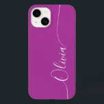 Purple White Elegant Calligraphy Script Name Case-Mate iPhone 14 Case<br><div class="desc">Purple White Elegant Calligraphy Script Custom Personalized Name iPhone 14 Smart Phone Cases features a modern and trendy simple and stylish design with your personalized name in elegant hand written calligraphy script typography on a purple background. Designed by ©Evco Studio www.zazzle.com/store/evcostudio</div>