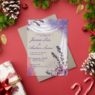 Purple White Elegant Lavender Flower Weeding Acrylic Invitations