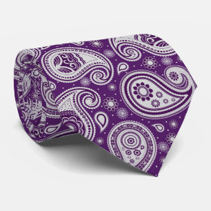 Purple white elegant vintage paisley pattern tie