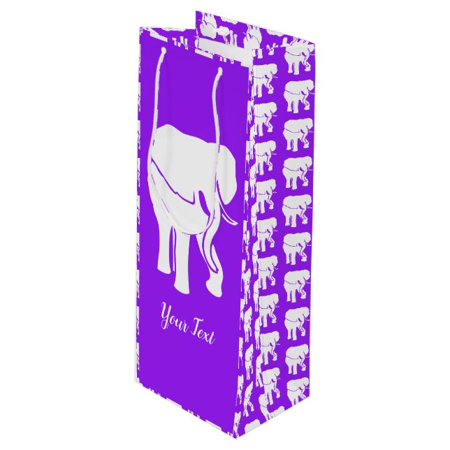 Purple White Elephant Gift Exchange Christmas Game Wine Gift Bag (Front Angled)
