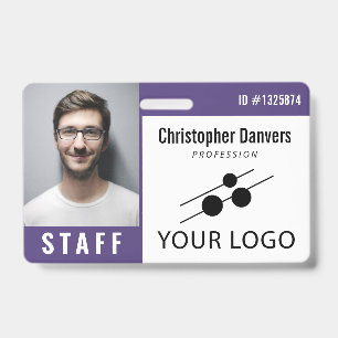 Purple White Employee ID Photo & Large Logo Badge