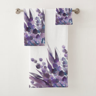 PURPLE WHITE EUCALYPTUS BATHROOM TOWEL SET
