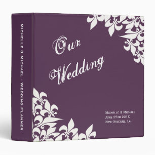 Purple White Fleur de Lis Pattern Wedding Planner Binder