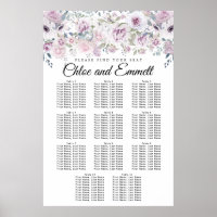 Purple White Floral 11-Table Wedding Seating Chart