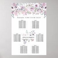 Purple White Floral 6-Table Seating Chart