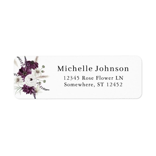 Purple & White Floral Adresse de retour (Devant)