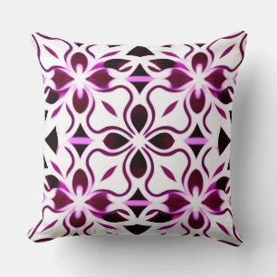 Purple White Floral Geometric Elegant Botanical Throw Pillow