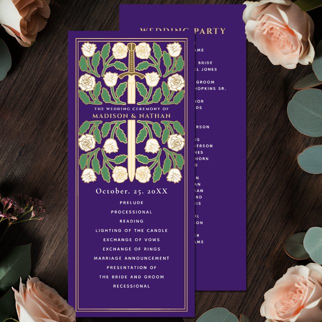 Purple White Floral Gold Sword Royal Wedding Program (Creator Uploaded)
