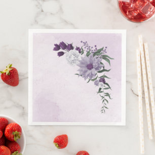 purple & white floral greenery wedding napkin