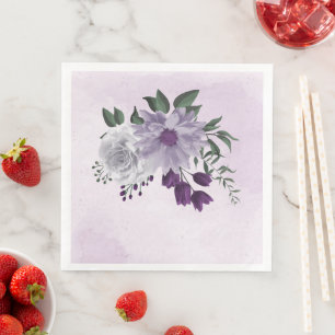 purple & white floral greenery wedding napkin