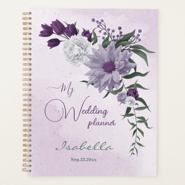 purple & white floral greenery wedding planner (Front)