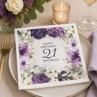 Purple White Floral Happy Birthday Name Age