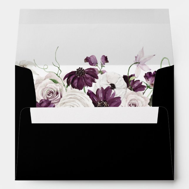 Purple & White Floral - O Black Envelope (Back (Bottom))