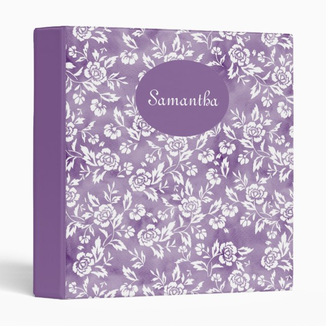 Purple & White Floral Pattern Add Your Name Binder (Front/Spine)