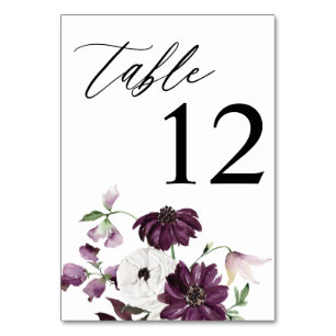 Purple & White Floral Table Number
