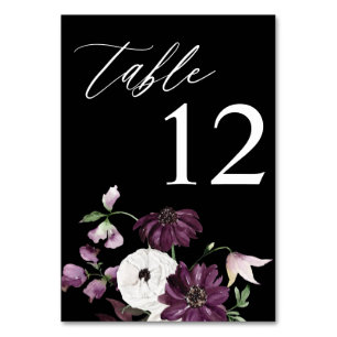 Purple & White Floral Table Number - Black