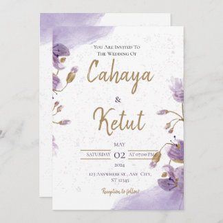Purple White Floral Wedding Invitation