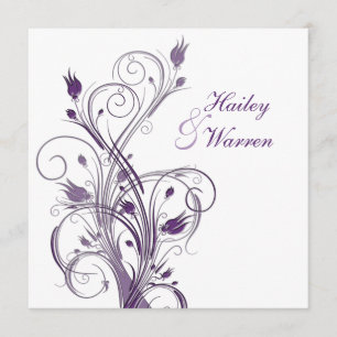 Purple, White Floral Wedding Invitation