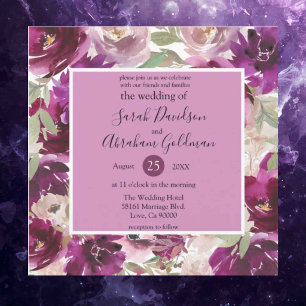 Purple White Floral Wedding Invitations