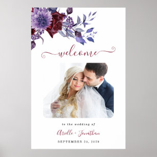 Purple & White Floral Wedding Welcome Photo Sign