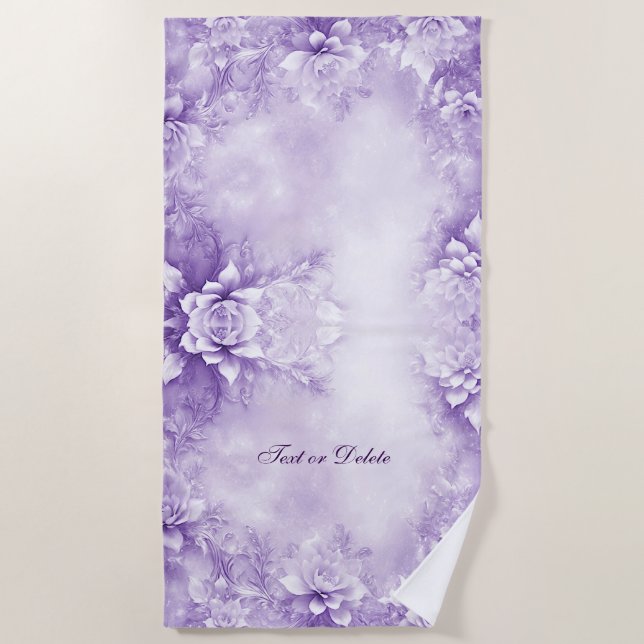 Purple White Flowers Beach Towel (Front)