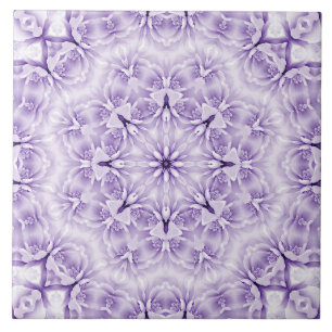 Purple White Flowers Ceramic Tile