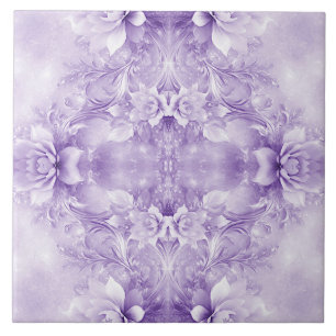 Purple White Flowers Ceramic Tile