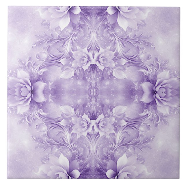 Purple White Flowers Ceramic Tile (Front)