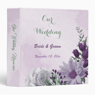 purple white flowers greenery wedding photo album binder