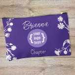 Purple, White Flowers, Logo Makeup Bag<br><div class="desc">Purple makeup bag with logo and white wild flowers is perfect for a girl's club or youth organization welcome gift. The purple background colour and the colour of the flowers and script font can be changed to match your theme colours. Versatile for a Job's Daughters International (JDI) themed gift. Surprise...</div>