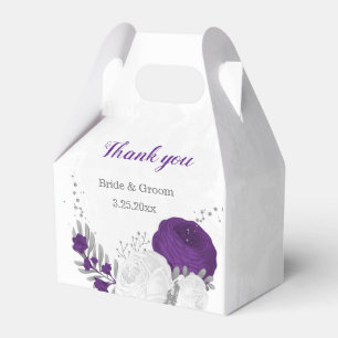 purple white flowers silver botanical wedding favor box