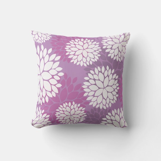Purple White Flowers Throw Pillow (Front)