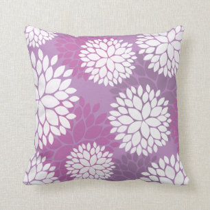 Purple White Flowers Throw Pillow