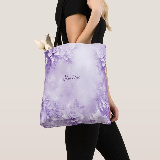 Purple White Flowers Tote Bag (Close Up)