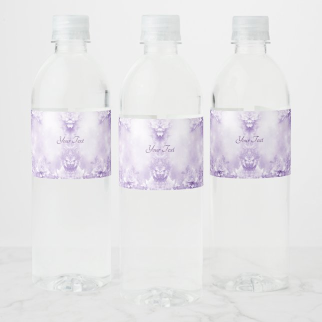 Purple White Flowers Water Bottle Label (Bottles)
