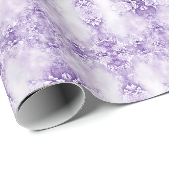 Purple White Flowers Wrapping Paper (Roll Corner)