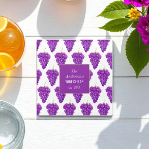 Purple White Fruits Grapes Wine Pattern Glass Coaster