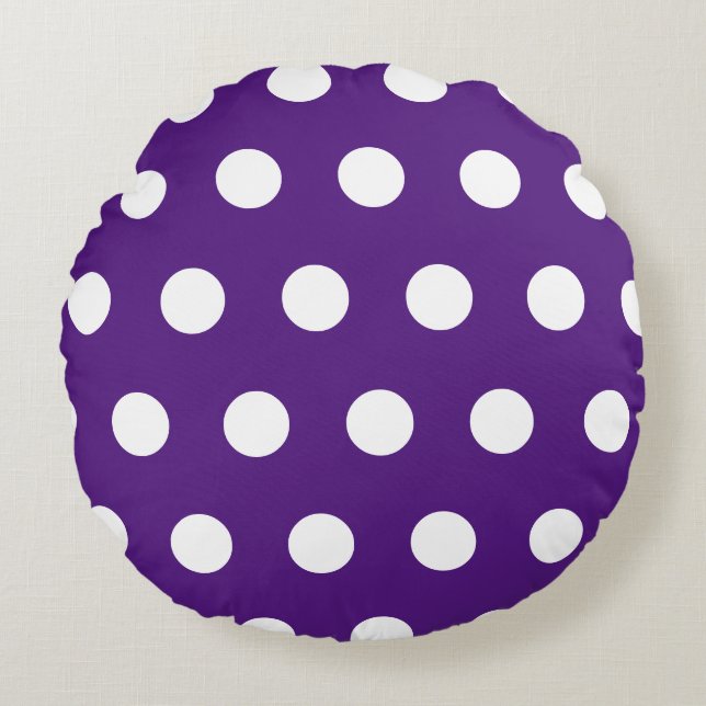 Purple White Geometric Polka Dots      Round Pillow (Front)