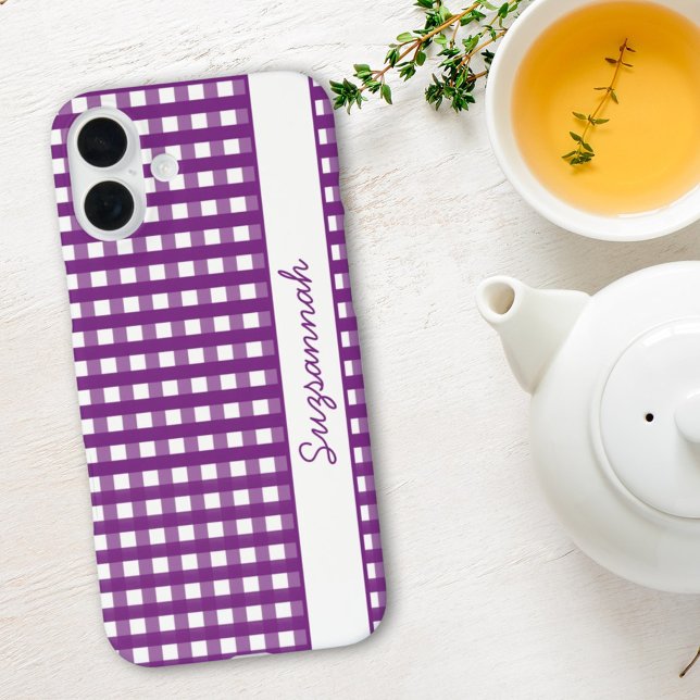 Purple White Gingham Check Custom Case-Mate Case-Mate iPhone Case (purple gingham iPhone case template)