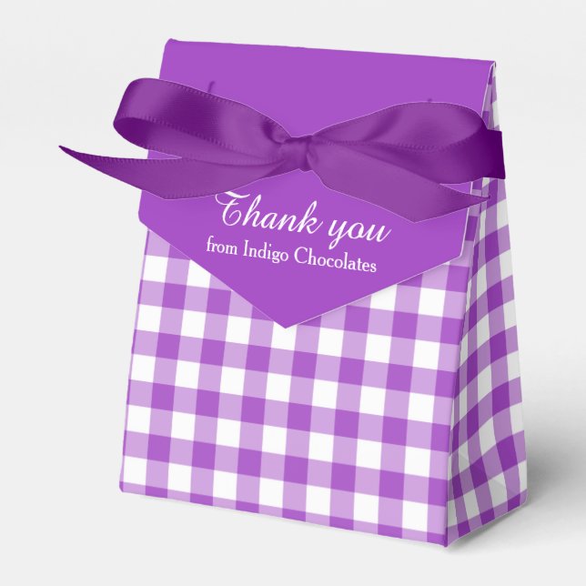 Purple white gingham pattern thank you gift box (Front Side)