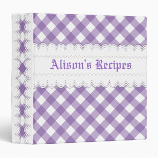 Purple white gingham with scalloped borders recipe binder