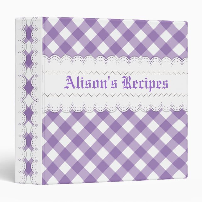 Purple white gingham with scalloped borders recipe binder (Front/Spine)