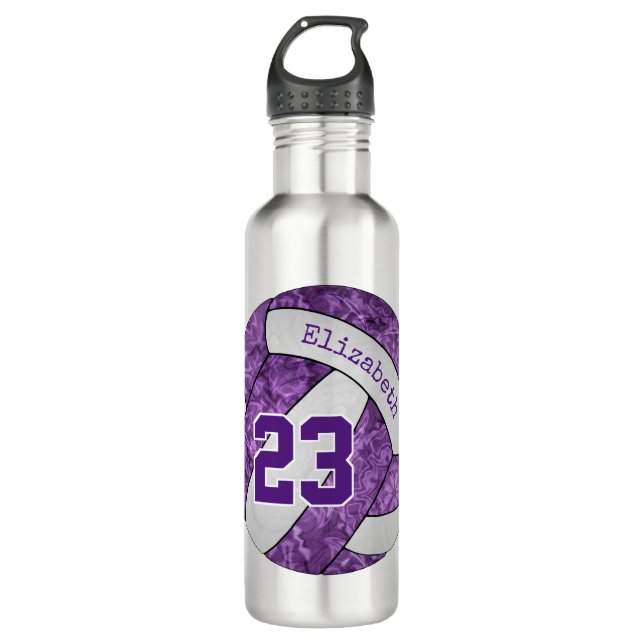 Purple white girls' volleyball team colours 710 ml water bottle (Front)