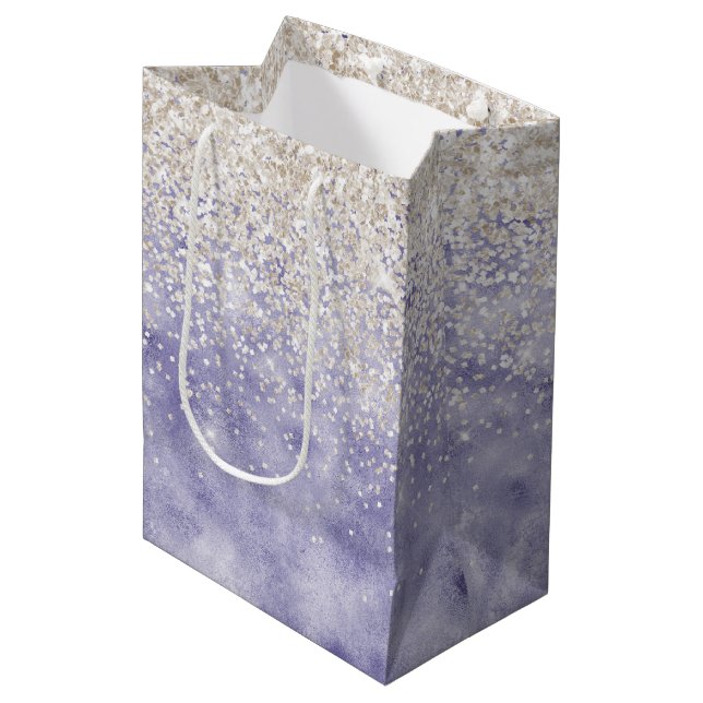 Purple White Glitz Glitter Medium Gift Bag (Front Angled)