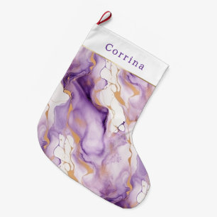 Purple White Gold Abstract Large Christmas Stocking